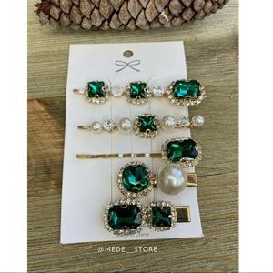 Women’s hair clip pearl crystal rhinestone DARK GREEN SET wedding Accessories